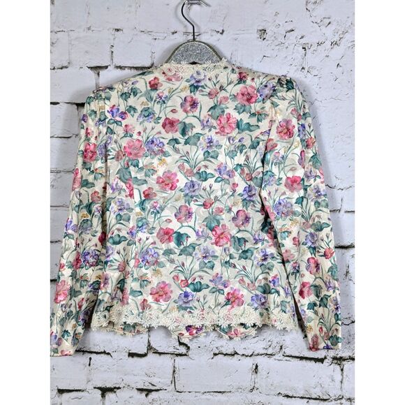 Vintage Floral Brocade Pearl-Button Coastal Grandma English Garden Jacket 4P - Picture 6 of 10